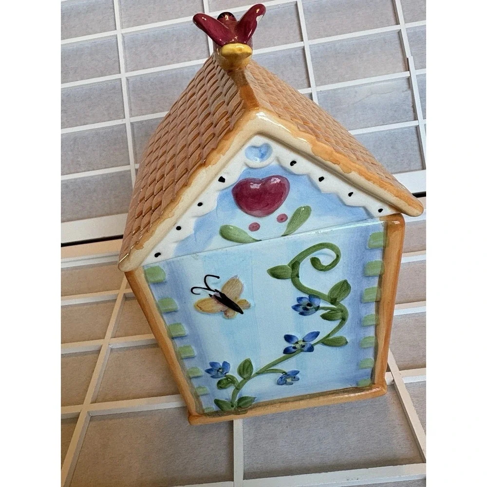 Vintage Kitchen 70's‎ Cottagecore Bird House Ceramic Village Cookie Jar Canister